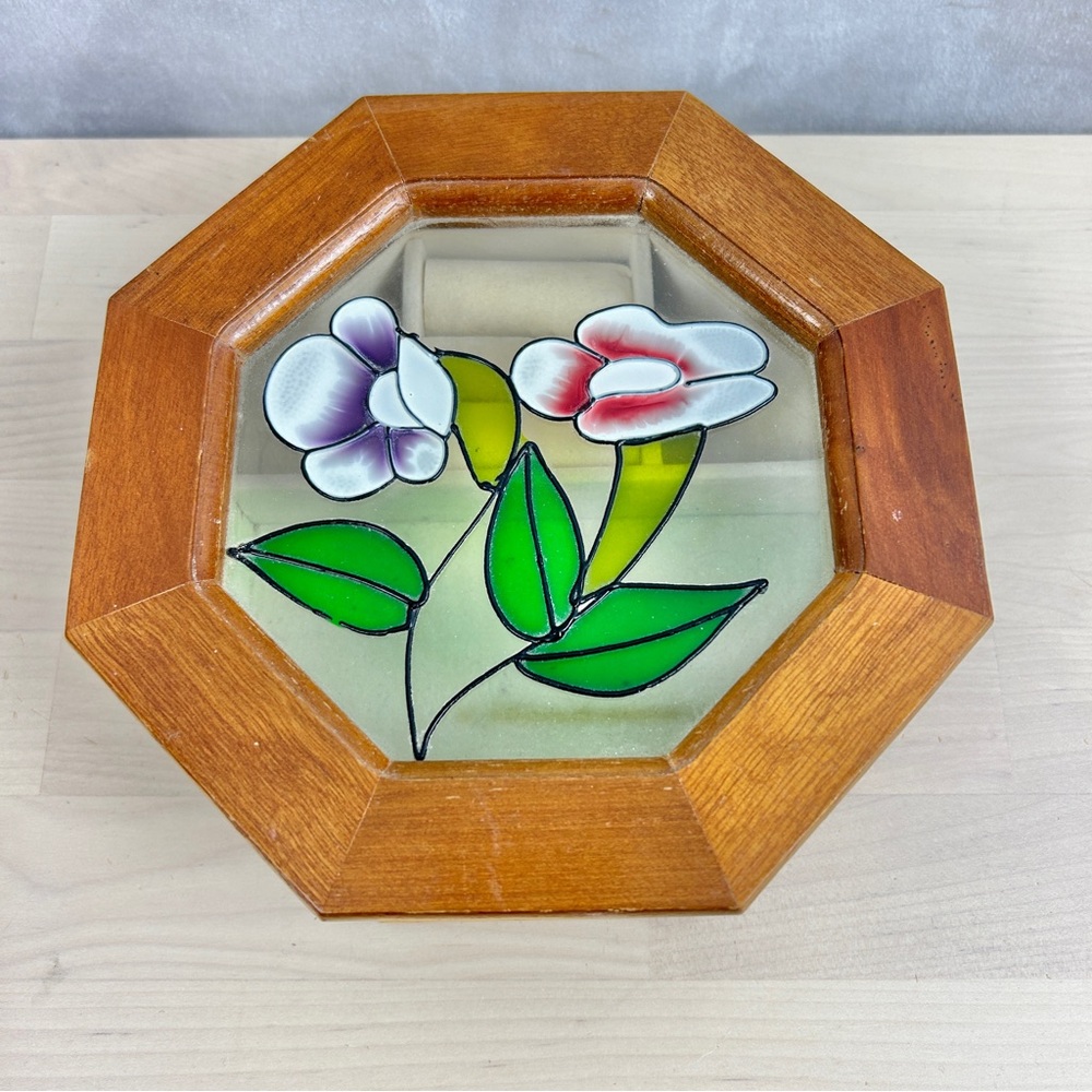 Floral Stained Glass Wooden Jewellery‎ Box 7"x7"